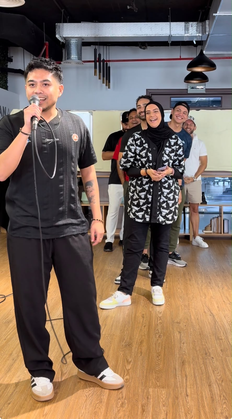Man practising on the microphone